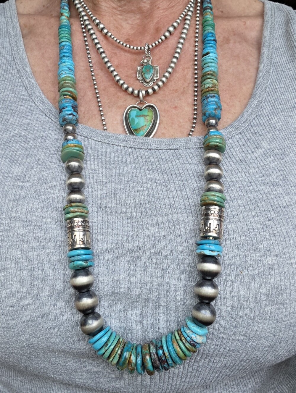 Kingman Turquoise And Sterling Pearls 32" Necklace - Picture 5 of 10